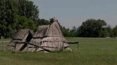 OLD SHEPHERD REED HUTS, HUNGARIAN PUSZTA. Stock Footage 59086795