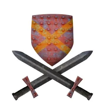 Old shield and two swords Foto stock