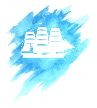 Old Ship on Blue Background Stock Illustration