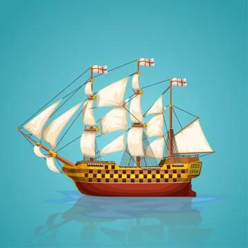Old ship on blue Stock Illustration