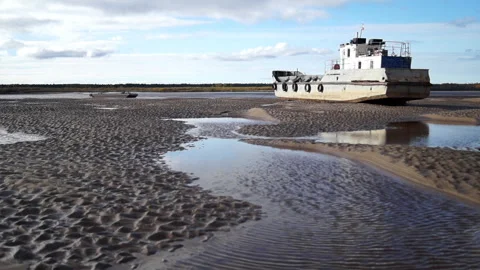 Old ship is in a desert Stock Footage 281580668