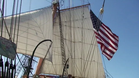  Old ship with flag HD Stock Footage 478443