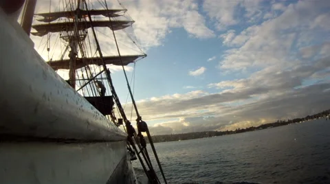 Old ship moving through water Video stock 64638635