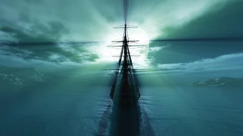 Old ship in the night full moon illustration Stock Illustration