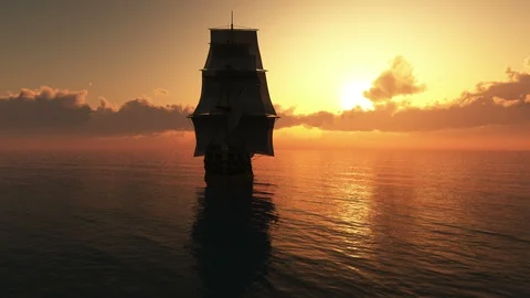 Old ship ocean sunset 4k Stock Footage 104893307