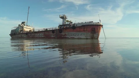 Old ship rusts in the caspian sea in kazakhstan Stock Footage 151943813