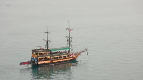 Old ship sails through the calm sea Stock Footage 256315065