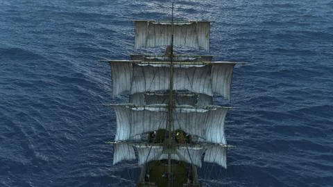 Old ship in sea, 3d render Stock Illustration