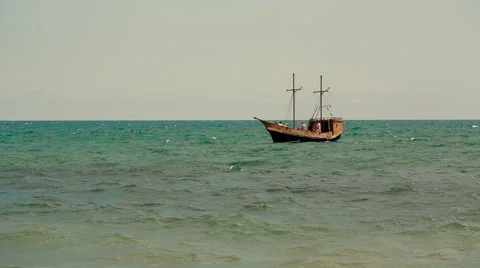 Old Ship in the Sea Video stock 53071017