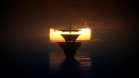 Old ship in sea sunset Stock Illustration