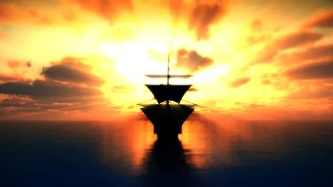 Old ship in sea sunset Stock Illustration