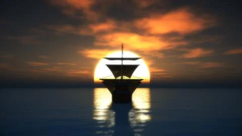 Old ship in sea sunset Stock Illustration