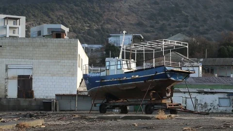 Old Ship Staying in Port. Old boat. it don't work. Rust Metal. Stock Footage 99698092