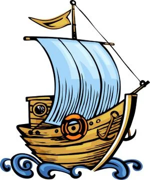 Old ship with waves Stock Illustration