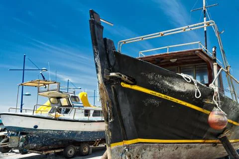 Old ships on the beach Stock Photos
