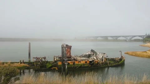 Old Shipwreck called Mary D Hume along the Oregon Coast Stock Footage 147693173