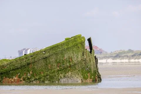 Old shipwreck Claude London on the coast Plage de Bray Dunes Dunkerque Flanders Stock Photos