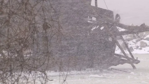 Old shipwreck in storm Stock Footage 73465986