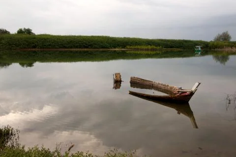 Old Shipwrecked and reflection Stock Photos
