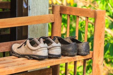 Old shoe on rack Foto stock