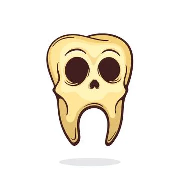 Old sick human skull tooth with eyes. Dead tooth with caries. Stock Illustration