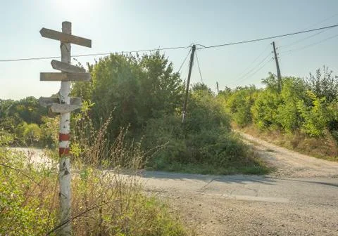 Old signpost at the intersection Foto stock