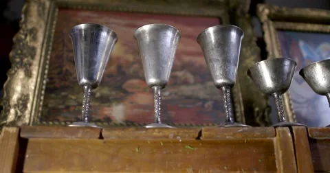 Old silver antique glasses goblet 2 Stock Footage 62790909