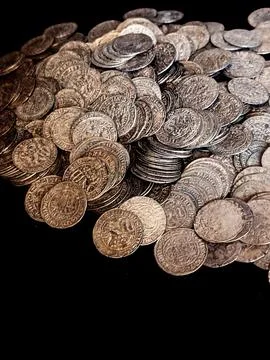 Old silver coins isolated Stock Photos