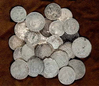 The old silver coins Stock Photos