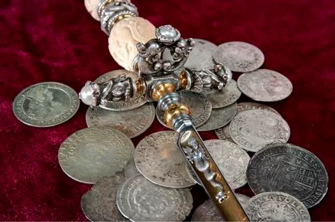 The old silver coins Stock Photos