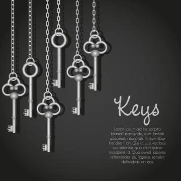 Old silver keys hanging string, vector illustration Stock Illustration