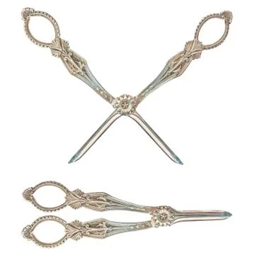 Old silver open and closed scissors isolated on white Stock Photos