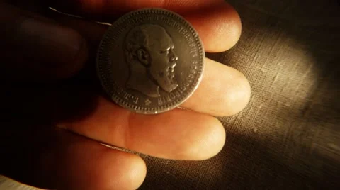Old Silver Ruble on Obverse Profile of Alexander Third on Reverse Emblem Stock Footage 67090740