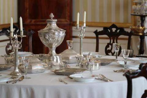 Old silver tableware Stock Photos