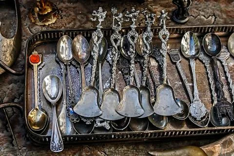 Old silver teaspoons Stock Photos