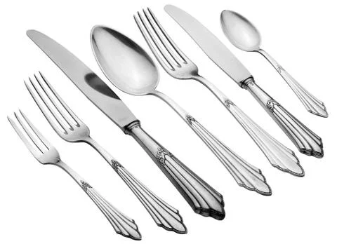 Old silverware set (clipping path) this set is old, it is not brand new, the  Stock Photos