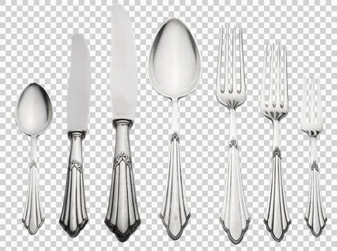 Old Silverware Set - Clipping Path Stock Photos