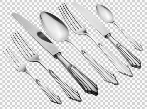 Old Silverware Set - Clipping Path Stock Photos