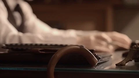 An old singer works in his creative studio, a textured writer in stylish retro Stock Footage 99053656