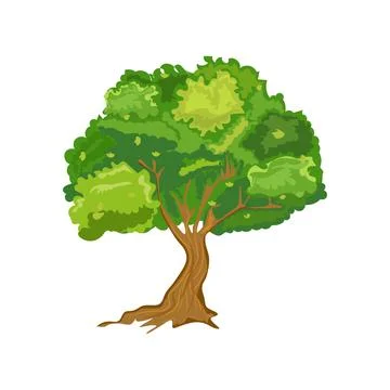 Old single tree with cartoon style. Flat and solid color vector illustration. Ilustración de archivo
