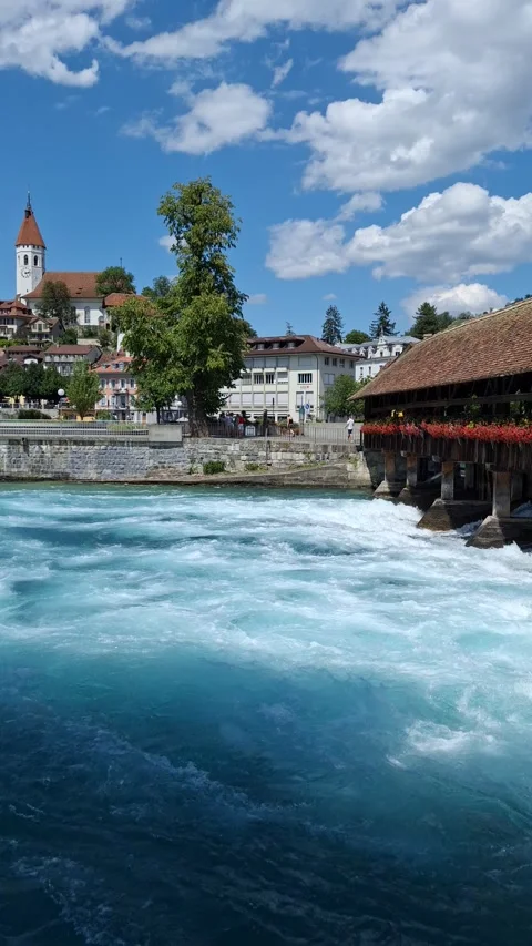 Old sity Thun and historic bridge Stock Footage 340035641