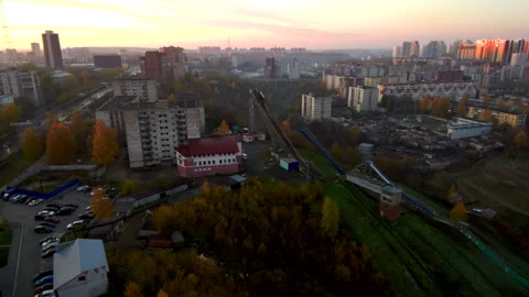Old ski jump in the city. Stock Footage 130758857