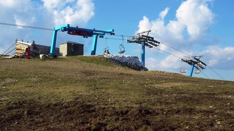 Old ski lift in spring time Stock Footage 119598595