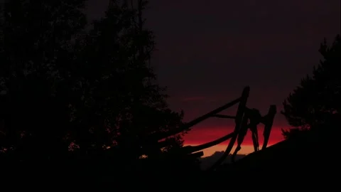 Old sledge in the sunset. Timelapse Stock Footage 282054069