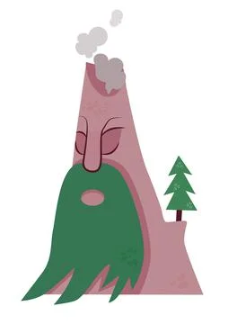 Old sleeping volcano, barely smokes, Christmas tree on the edge of the volcano Stock Illustration