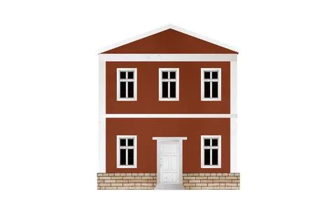 Old small brown two-storey european house with classical facade isolated  Stock Photos