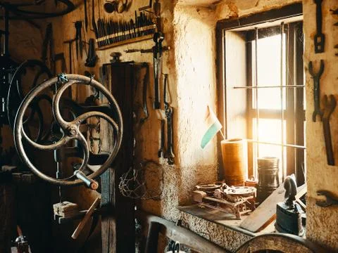 Old smithy workshop interior Stock-Fotos