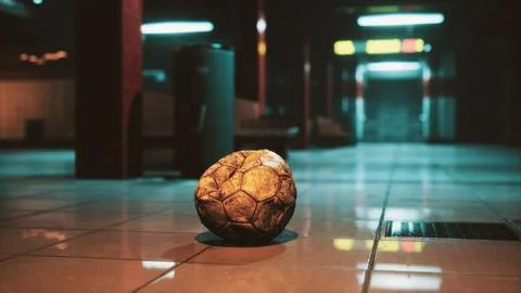 Old soccer ball in empty subway Stock Illustration