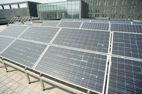 Old solar panels Stock Photos