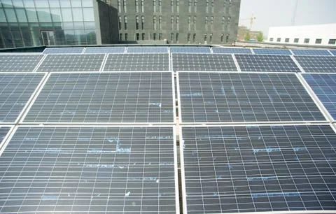 Old solar panels Stock Photos